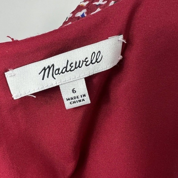Madewell Red Floral Starviolet Mini Dress 6 V Neck Chiffon Ditzy Flowers - Picture 8 of 15